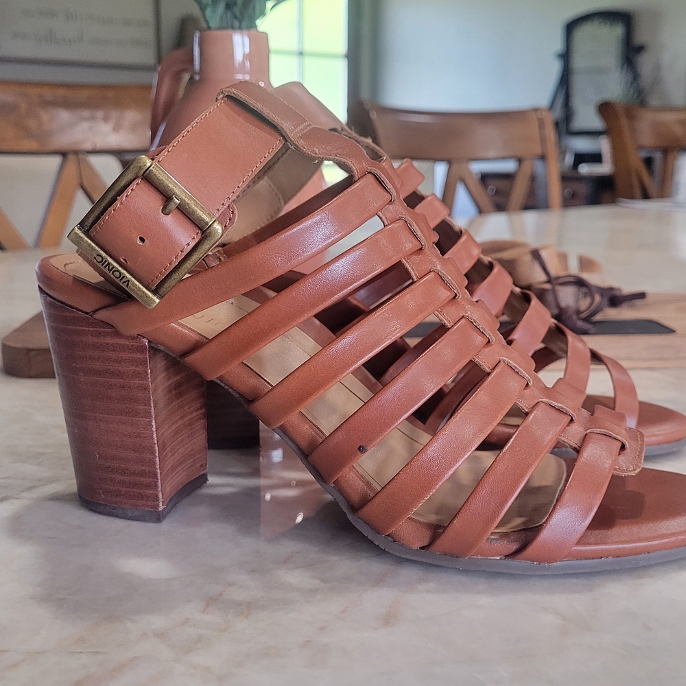 Vionic Brown Strappy Block Heel Sandals